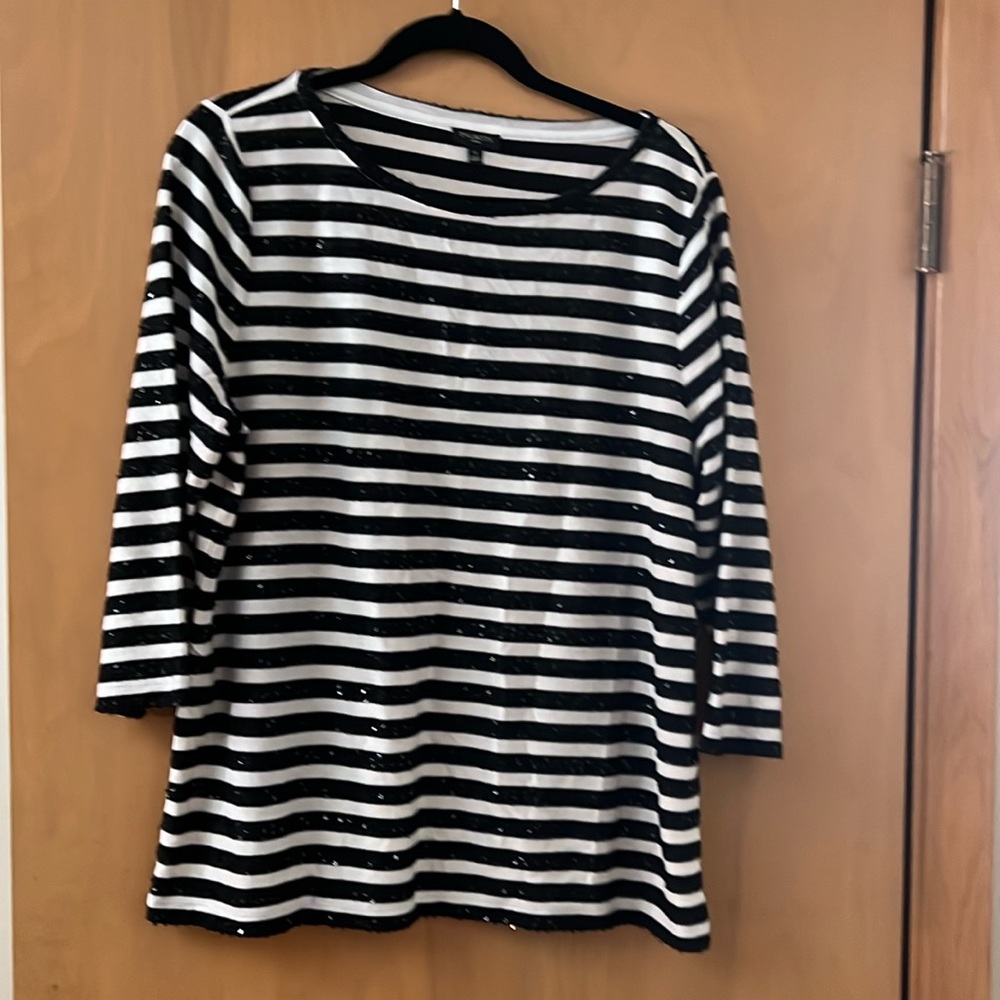 Talbots sequin black and cream shirt